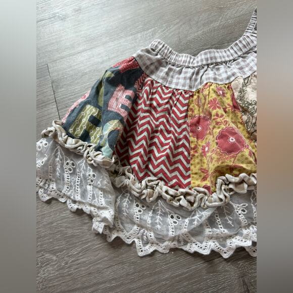 Mudpie- stretch waist - ruffle patchwork skirt- little girls 4T boho cotton - Picture 6 of 6